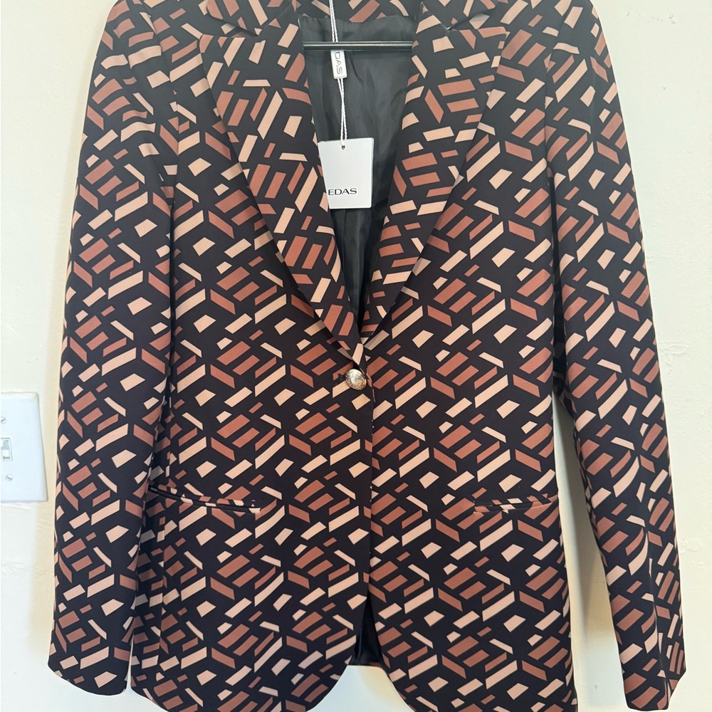 Women's Geometric Patterned Blazer - Black and brown